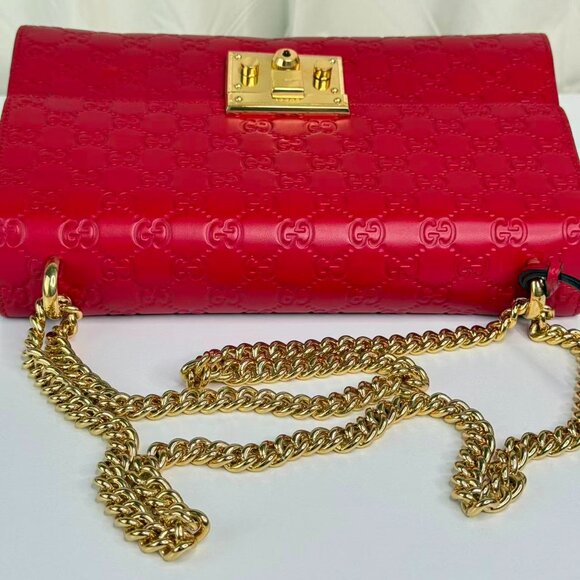 Gucci GG Logo Red Leather Printed Large Padlock Shoulder Bag with Gold Hardware - Picture 8 of 10